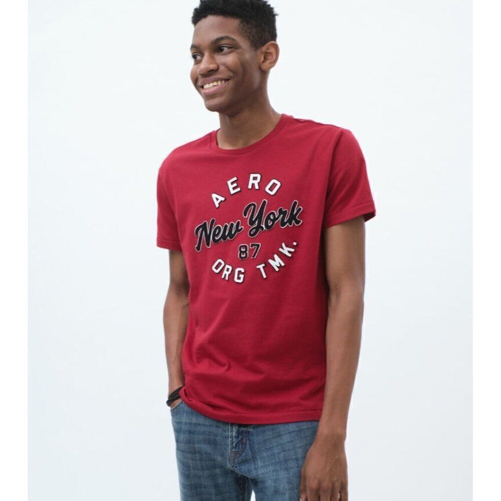 Aeropostale Men Red Logo Appliqué T-Shirt Size L